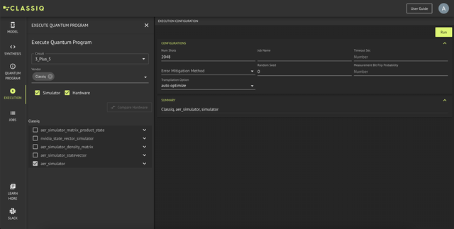 Classiq platform – high-level quantum model, synthesized circuit and execution view (source: Classiq)
